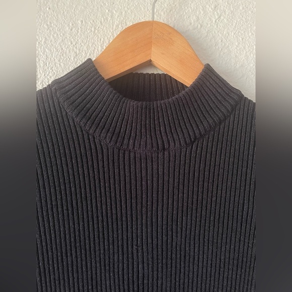 Vintage y2k Fitted Soft Ribbed Knit Top Women’s S Black Long Sleeve Mock Neck - Picture 5 of 11